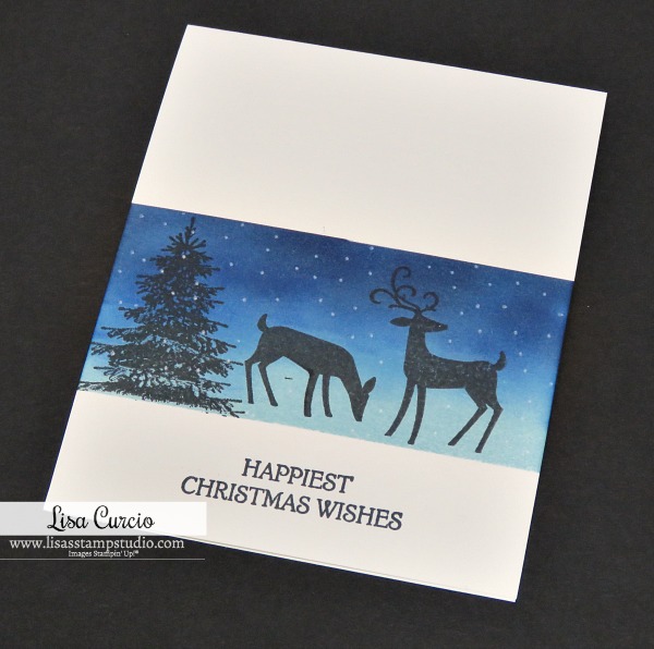 Video tutorial Christmas Card with Masking & Sponging Techniques. Dashing Deer by Stampin' Up! #christmascards #greetingcards #cardmaking #stampinupcards #lisacurcio #lisasstampstudio